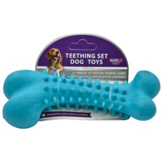 Hueso de goma juguete para mascotas 19x8cm. Celeste