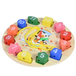 Juego de encastre reloj de madera con formas 17cm.