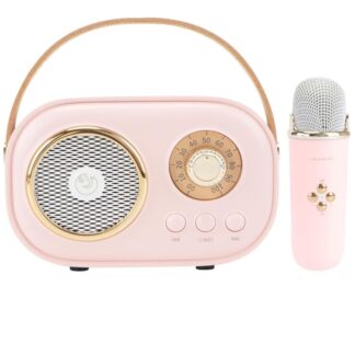 Mini karaoke portátil bluetooth retro. Rosado