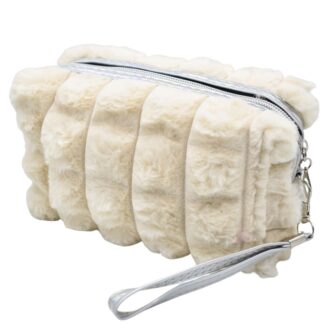 Neceser capitoneado de felpa blanco 20x11x7cm.