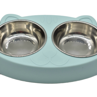 Comedero bebedero con platos de metal para mascota 26x15x4cm