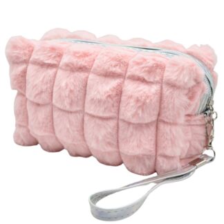 Neceser capitoneado de felpa rosado 20x11x7cm.