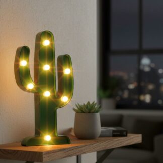 Lámpara veladora led cactus 26x18x3cm. Verde