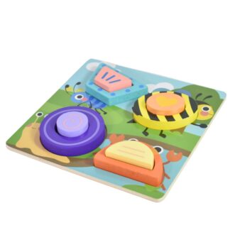 Puzzle 3D de madera con formas de animales 18x18cm.